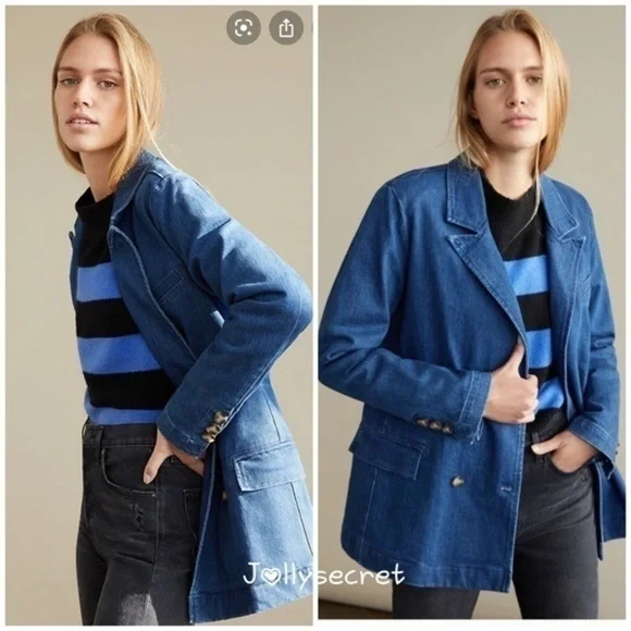 💋Anthropologie Pilcro double breasted denim blazer size S